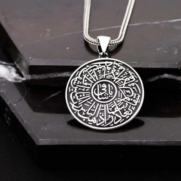 Şifa Ayeti Yazılı Gümüş Erkek Cevşen Kolye