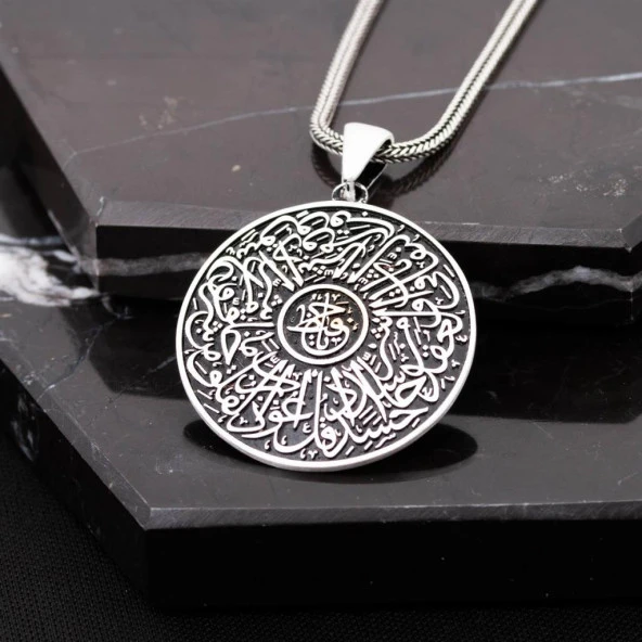 Felak Suresi Yazılı Gümüş Erkek Cevşen Kolye - 2