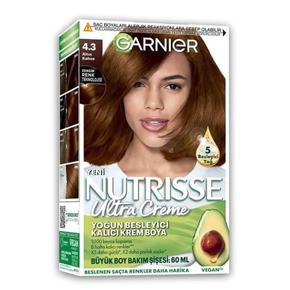 Garnier Nutrisse Yoğun Besleyici Kalıcı Krem Saç Boyası 4.3 Altın Kahve