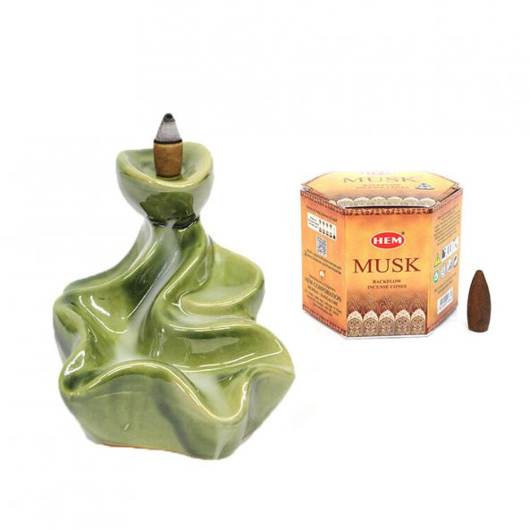 Geri Akışlı Şelale Temalı Yeşil Tütsülük No:2 Ve Sandalwood Konik Tütsü 40 Adet - 2