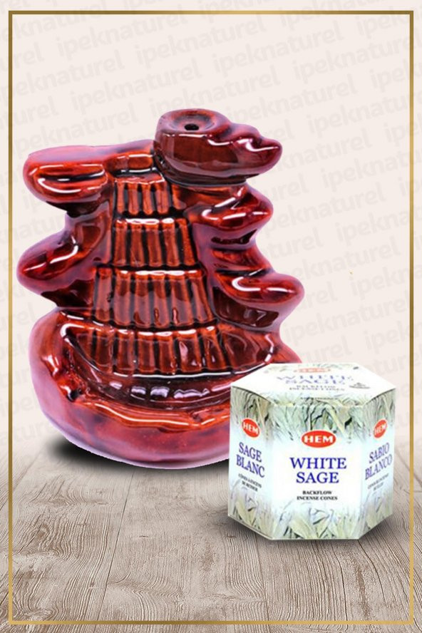Geri Akışlı Şelale Temalı Kahve Tütsülük No:5 Ve White Sage Konik Tütsü 40 Adet