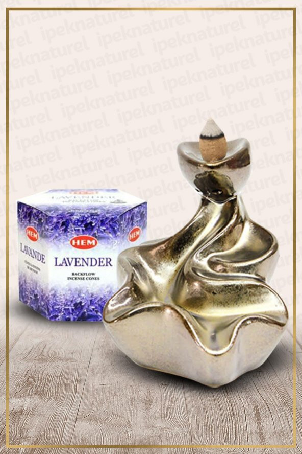 Geri Akışlı Şelale Temalı Bronz Tütsülük No:1 Ve Lavender Konik Tütsü 40 Adet