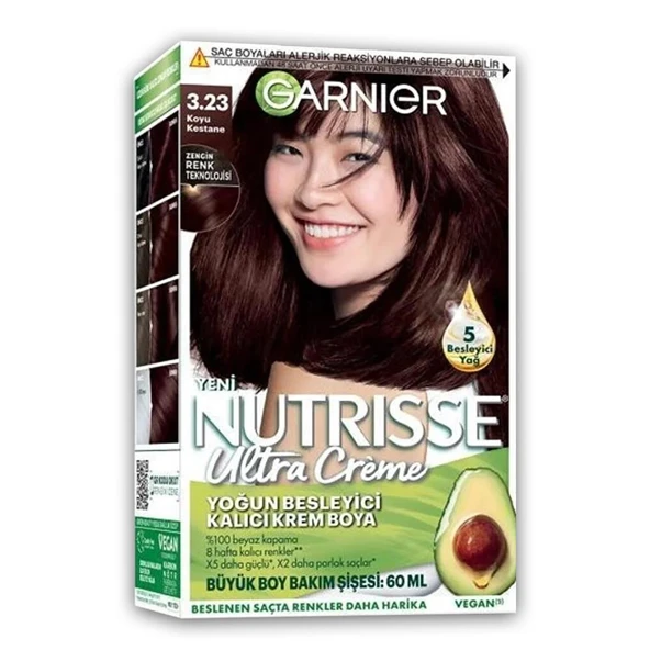 Garnier Nutrisse Yoğun Besleyici Kalıcı Krem Saç Boyası 3.23 Koyu Kestane