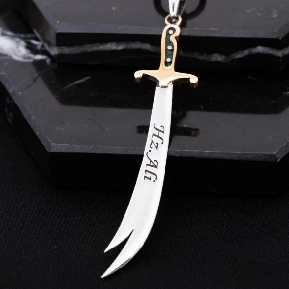 Mineli Ya Ali Yazılı Zülfikar Gümüş Erkek Kolye - 2