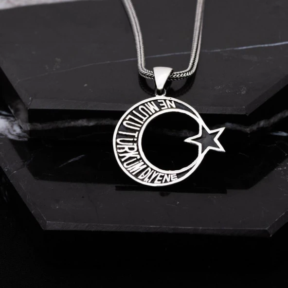 Ne Mutlu Türküm Diyene Ayyıldız Gümüş Erkek Kolye - 2
