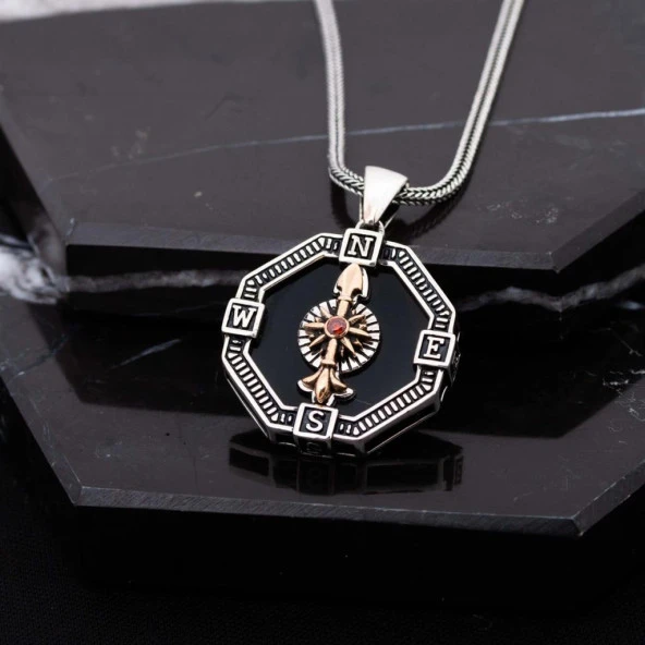 Özel Tasarım Pusula Gümüş Erkek Kolye - 2