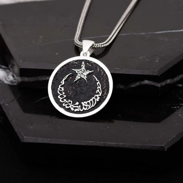 Kelime-i Tevhid Yazılı Ayyıldız Gümüş Erkek Kolye - 2