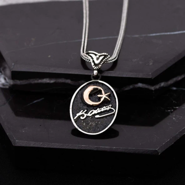 Atatürk İmzalı Ayyıldız Gümüş Erkek Kolye - 2