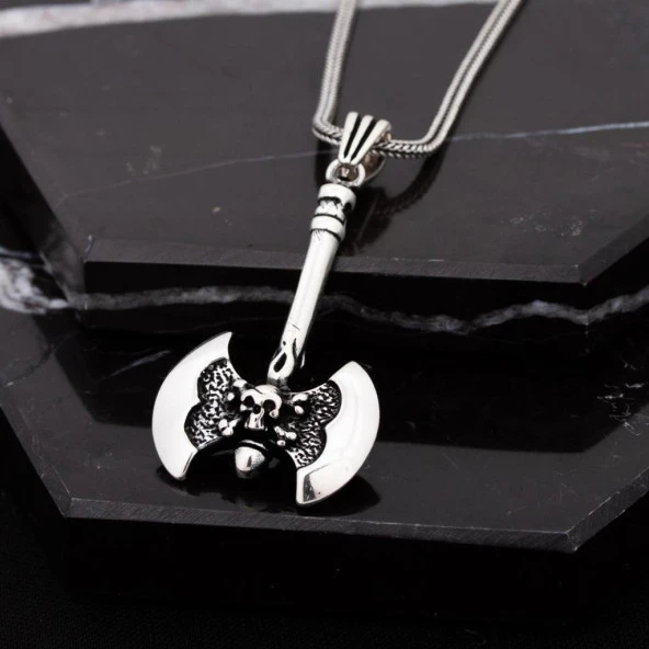 Kurukafa Motifli Balta Gümüş Erkek Kolye - 2