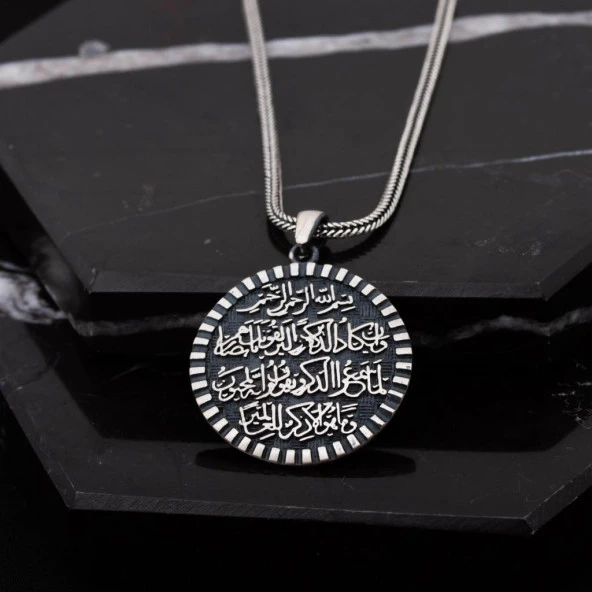 Karartmalı Nazar Ayeti Yazılı Gümüş Erkek Cevşen Kolye