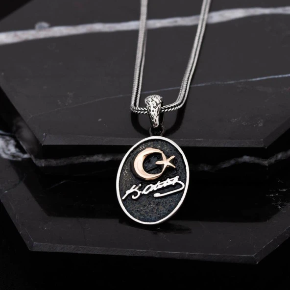 Atatürk İmzalı Ayyıldız Gümüş Erkek Kolye - 2