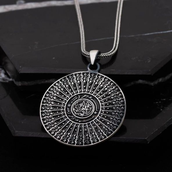 Karartmalı Esmaül Hüsna Gümüş Erkek Cevşen Kolye