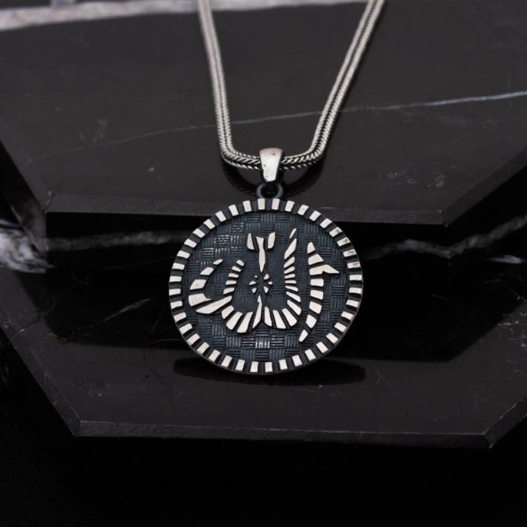 Allah Yazılı Gümüş Erkek Cevşen Kolye - 2