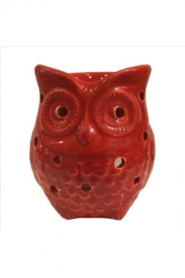 İpeknaturel Dekoratif Çeşitli Renklerde Seramik Baykuş Buhurdanlık Kırmızı