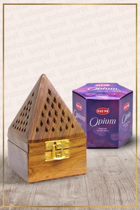 Ahşap Piramit Konik Tütsü Yakma Kutusu Ve Opium Konik Tütsü 40 Adet