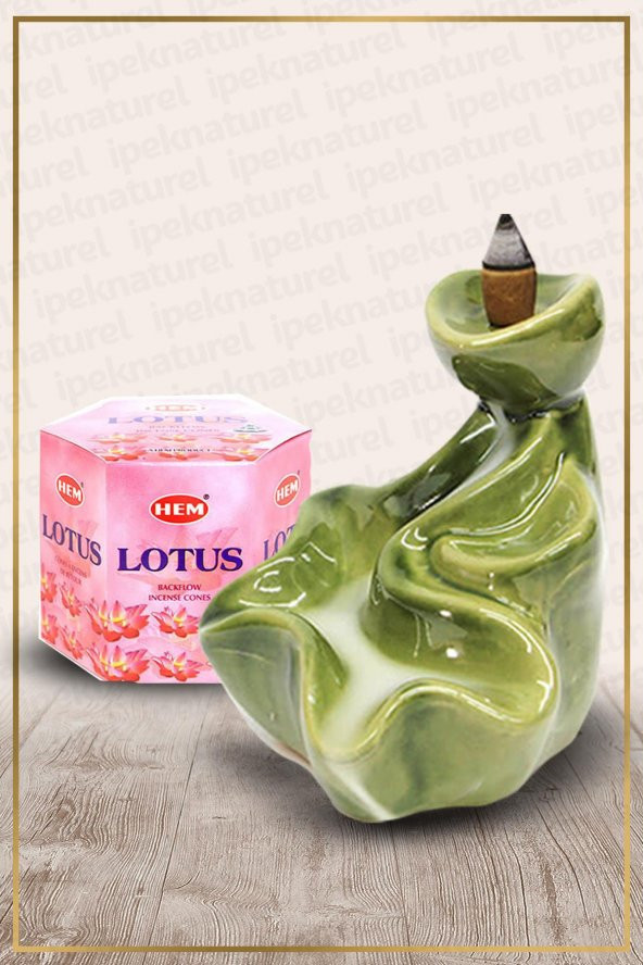 Geri Akışlı Şelale Temalı Yeşil Tütsülük No:2 Ve Lotus Konik Tütsü 40 Adet