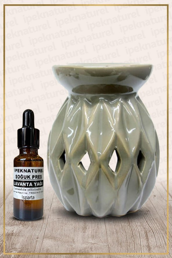 Ananas Desenli Kahve Seramik Buhurdanlık ve Lavanta Yağı Setli - 2