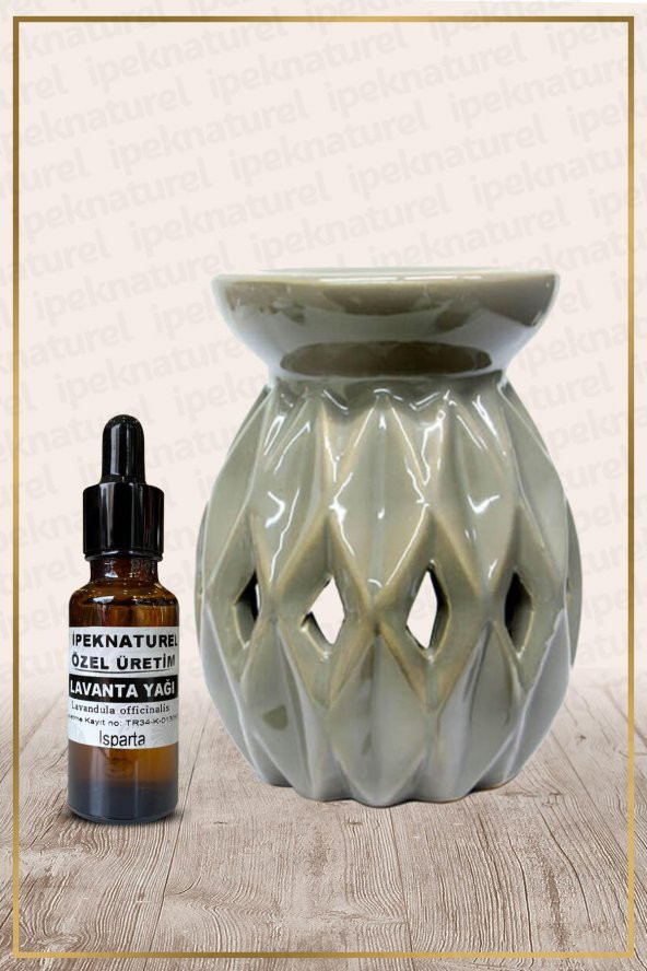 Ananas Desenli Kahve Seramik Buhurdanlık ve Lavanta Yağı Setli