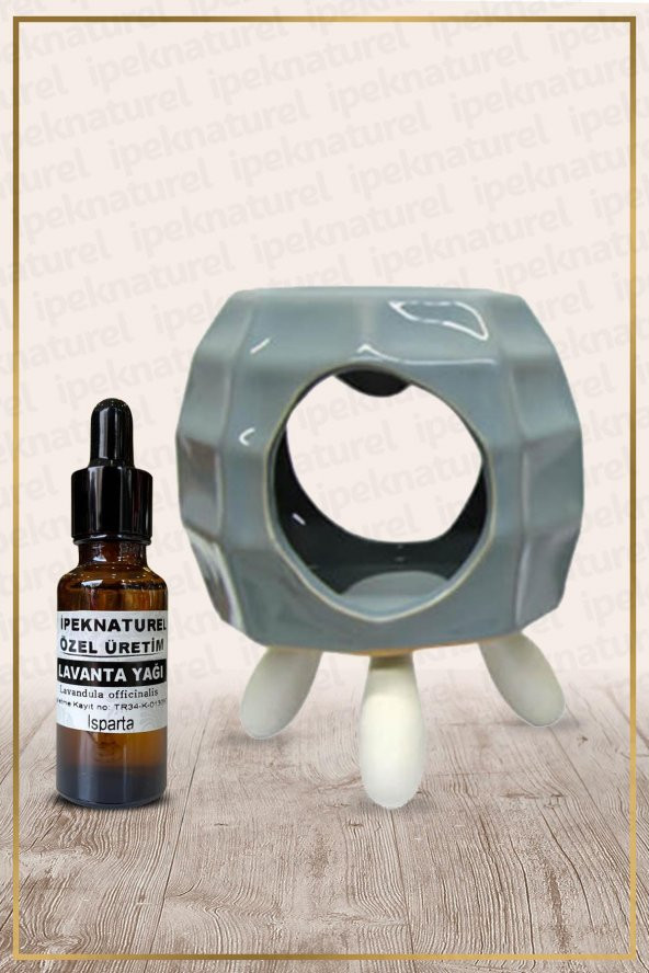 Ahşap Ayaklı Bal Beteği Temalı Gri Buhurdanlık ve Lavanta Yağı Setli