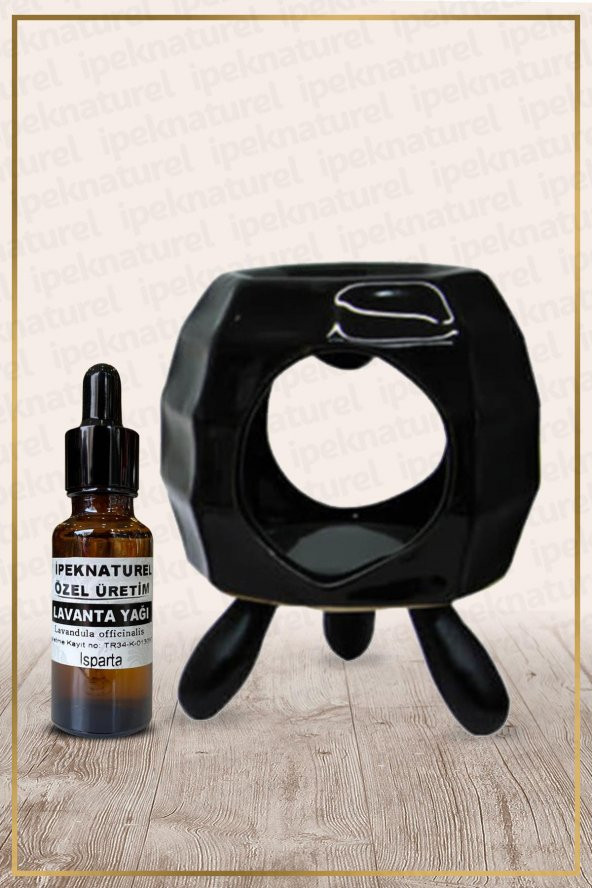 Ahşap Ayaklı Bal Beteği Temalı Siyah Buhurdanlık ve Lavanta Yağı Setli