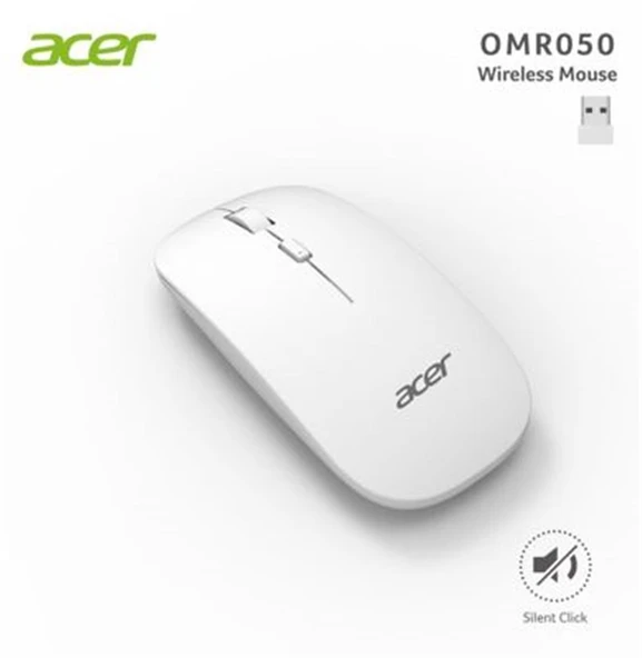 Acer Omr050 Beyaz Kablosuz Sessiz Tuşlu Mouse 1000-1200-1600 DPI