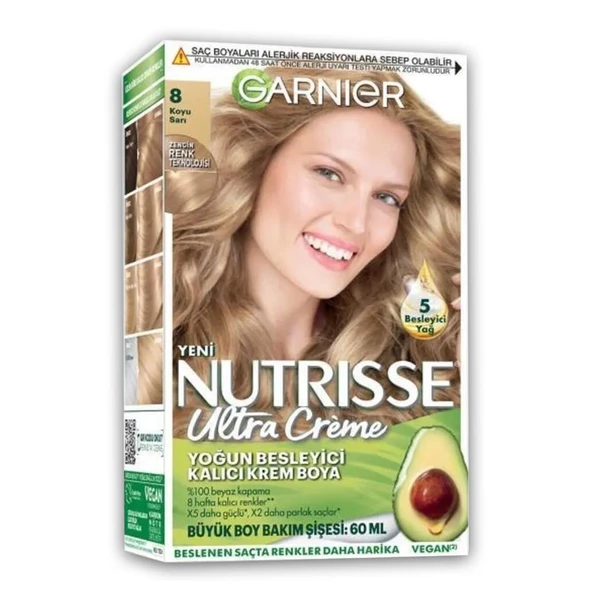 Garnier Nutrisse Yoğun Besleyici Kalıcı Krem Saç Boyası 8 Koyu Sarı