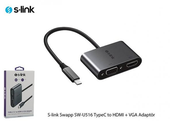 S-link Swapp SW-U516 TypeC to HDMI + VGA Adaptör - 3