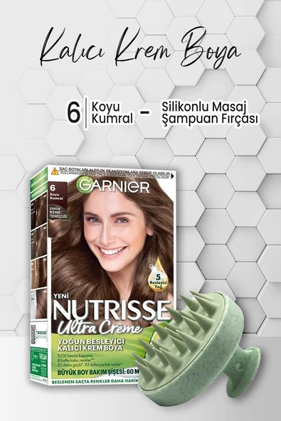 Garnier Nutrisse Kalıcı Krem Saç Boyası 6 Koyu Kumral ve Şampuan Fırçası Yeşil ürün görseli