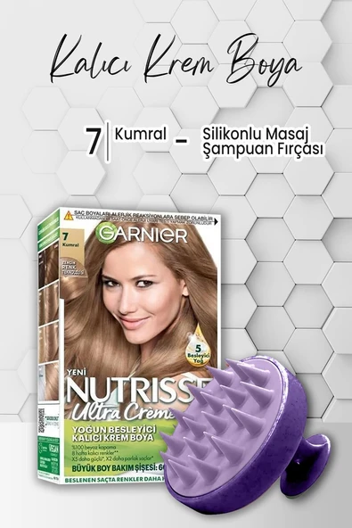 Garnier Nutrisse Yoğun Besleyici Krem Saç Boyası 7 Kumral ve Şampuan Fırçası Mor ürün görseli