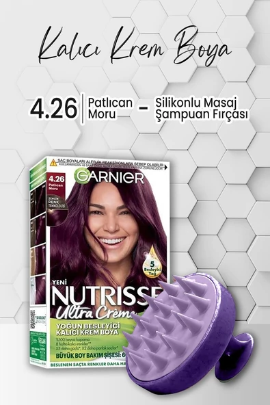 Garnier Nutrisse Yoğun Besleyici Krem Saç Boyası 4.26 Patlıcan Moru ve Şampuan Fırçası Mor ürün görseli