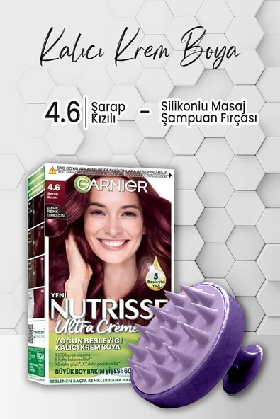 Garnier Nutrisse Yoğun Besleyici Krem Saç Boyası 4.6 Şarap Kızılı ve Şampuan Fırçası Mor