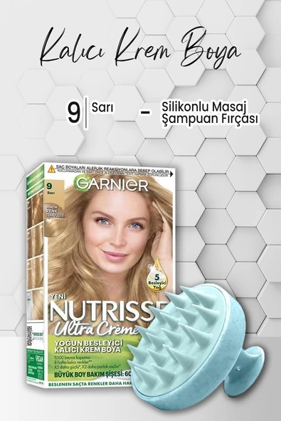 Garnier Nutrisse Besleyici Krem Saç Boyası 9 Sarı ve Şampuan Fırçası Mavi