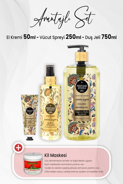 Eyüp Sabri Tuncer Warm Sugar Krem 50 ml, Body Splash 250 ml, Duş Jeli 750 ml ve Kil Maskesi