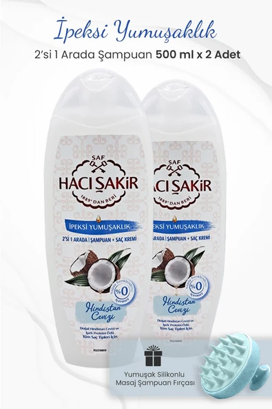 Hacı Şakir Hindistan Cevizi 2si 1 Arada Şampuan 500 ml x 2 Adet ve Şampuan Fırçası Mavi ürün görseli