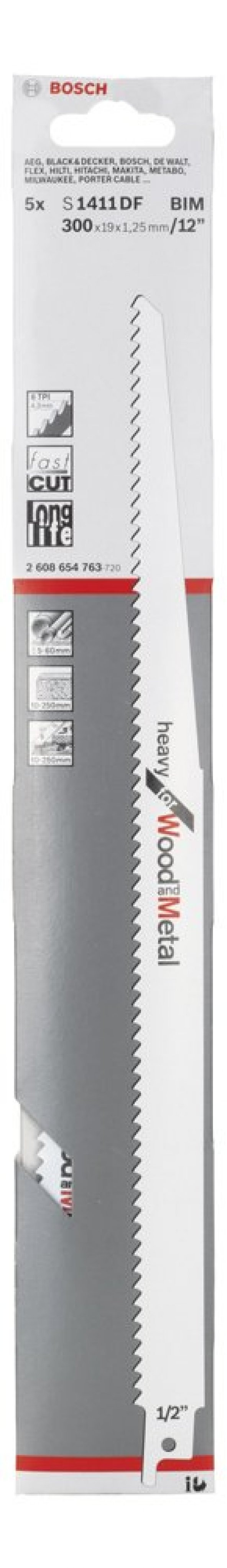 Bosch - Heavy Serisi Ahşap Ve Metal için Panter Testere Bıçağı S 1411 DF - 5li