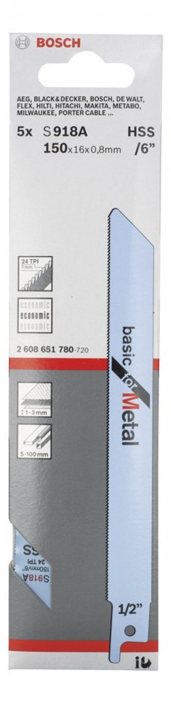 Bosch - Basic Serisi Metal için Panter Testere Bıçağı S 918 AF - 5li