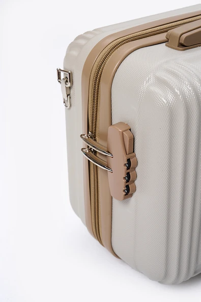 Elatae Kırılmaz Premium Kadın Makyaj Çantası Omuz Askılı Şifreli El Valizi Bej-Vizon V303 - Resim 6