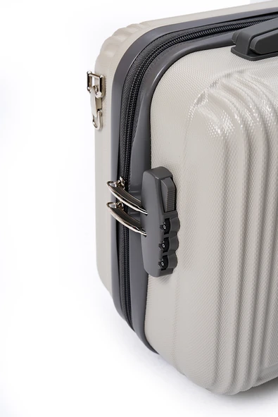 Elatae Kırılmaz Premium Kadın Makyaj Çantası Omuz Askılı Şifreli El Valizi Bej-Antrasit V303 - Resim 6