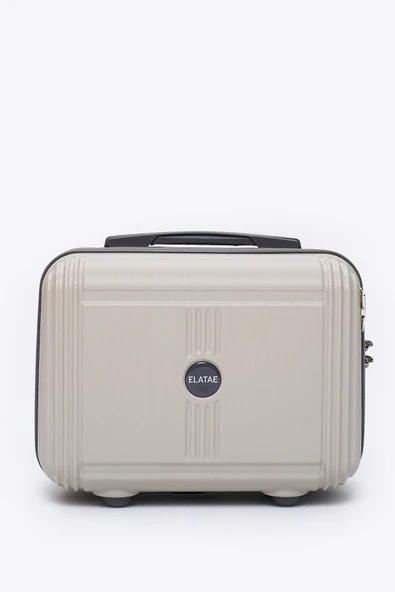 Elatae Kırılmaz Premium Kadın Makyaj Çantası Omuz Askılı Şifreli El Valizi Bej-Antrasit V303 - Resim 2