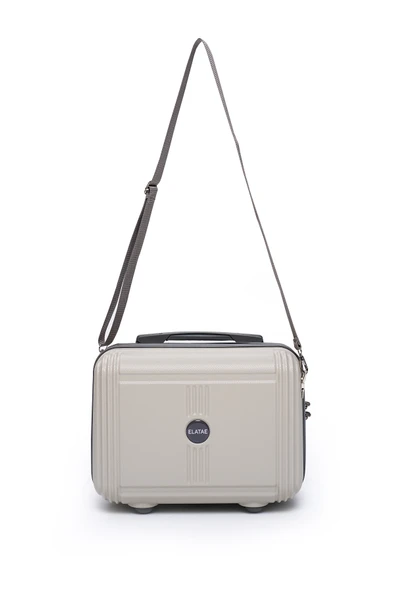 Elatae Kırılmaz Premium Kadın Makyaj Çantası Omuz Askılı Şifreli El Valizi Bej-Antrasit V303 - Resim 5