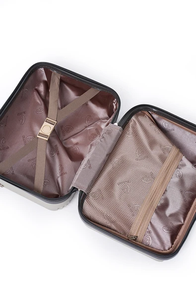 Elatae Kırılmaz Premium Kadın Makyaj Çantası Omuz Askılı Şifreli El Valizi Bej-Antrasit V303 - Resim 4