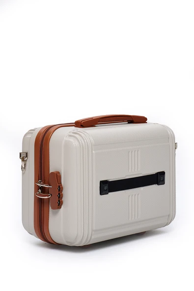 Elatae Kırılmaz Premium Kadın Makyaj Çantası Omuz Askılı Şifreli El Valizi Bej-Camel V303 - Resim 3