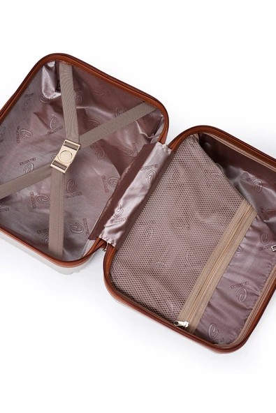 Elatae Kırılmaz Premium Kadın Makyaj Çantası Omuz Askılı Şifreli El Valizi Bej-Camel V303 - Resim 4