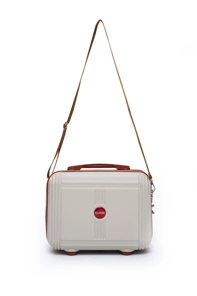 Elatae Kırılmaz Premium Kadın Makyaj Çantası Omuz Askılı Şifreli El Valizi Bej-Camel V303 - Resim 5