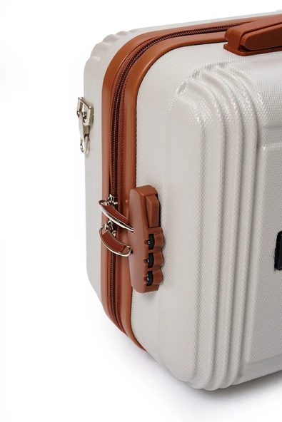 Elatae Kırılmaz Premium Kadın Makyaj Çantası Omuz Askılı Şifreli El Valizi Bej-Camel V303 - Resim 6