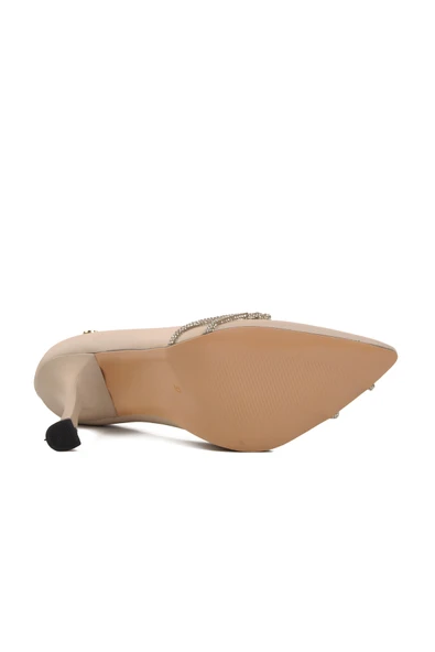 Pierre Cardin Krem Saten  Kadın Topuklu Ayakkabı PC-54037 Z - 5