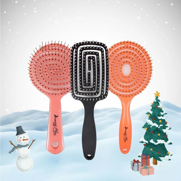 Nascita Yılbaşı Paketi Üç Boyutlu Oval Saç Fırçası Pembe, Turuncu ve Siyah ürün görseli