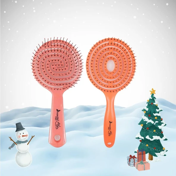 Nascita Yılbaşı Paketi Üç Boyutlu Oval Saç Fırçası Pembe ve Turuncu ürün görseli