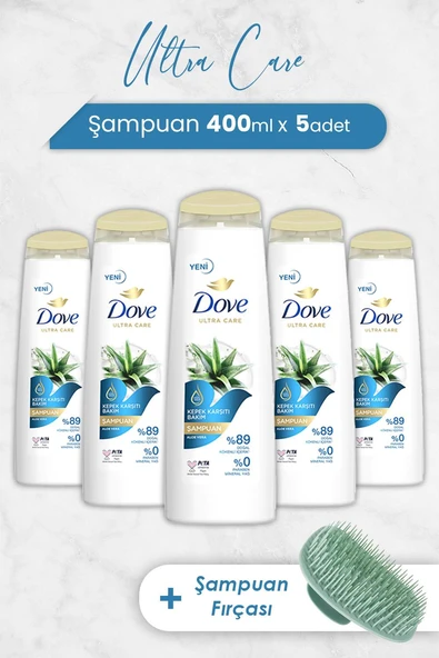 Dove Ultra Care Şampuan Aloe Vera 400 ml x 5 Adet ve Şampuan Fırçası - 1