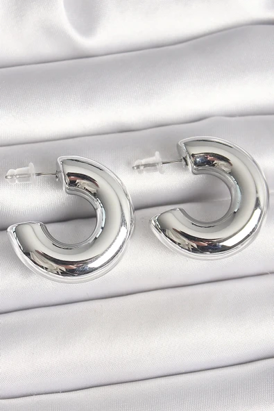 MuI MuI Pirinç Gümüş Renk Yarım Halka Model CCB Kadın Küpe ürün görseli 1